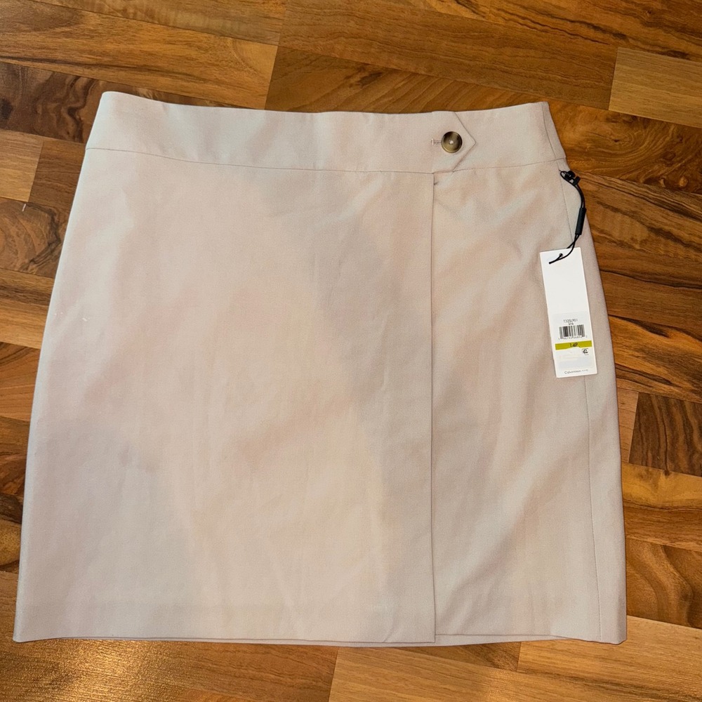 Calvin Klein Beige Wrap Skirt Women 14P Petite Career Business Casual officecore